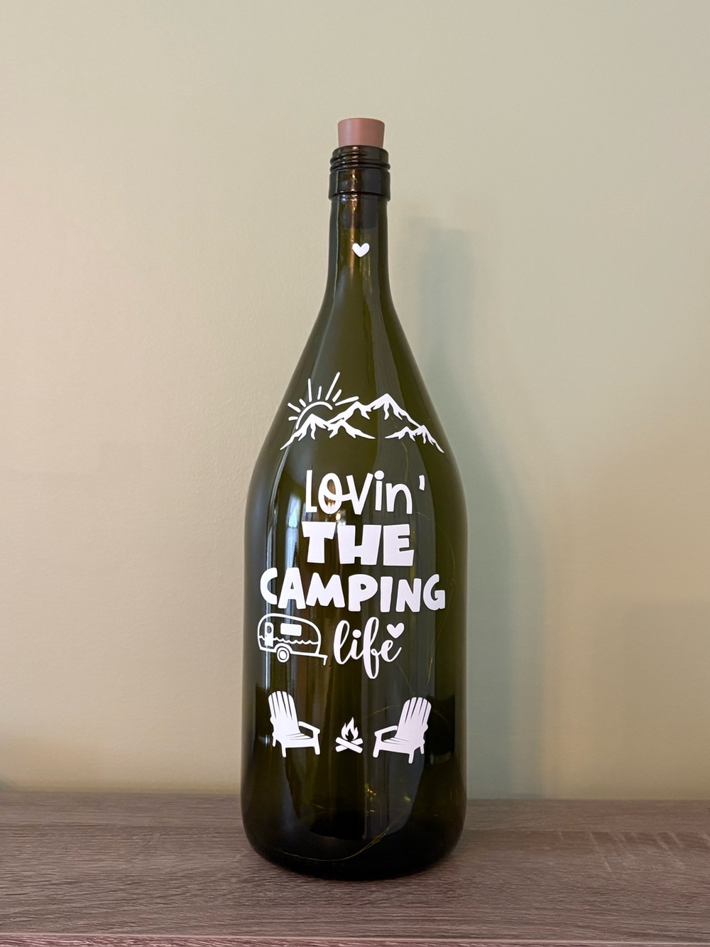 Decorated Bottles, Home Decor, Camping, Camp Decor, Gifts, Outdoors